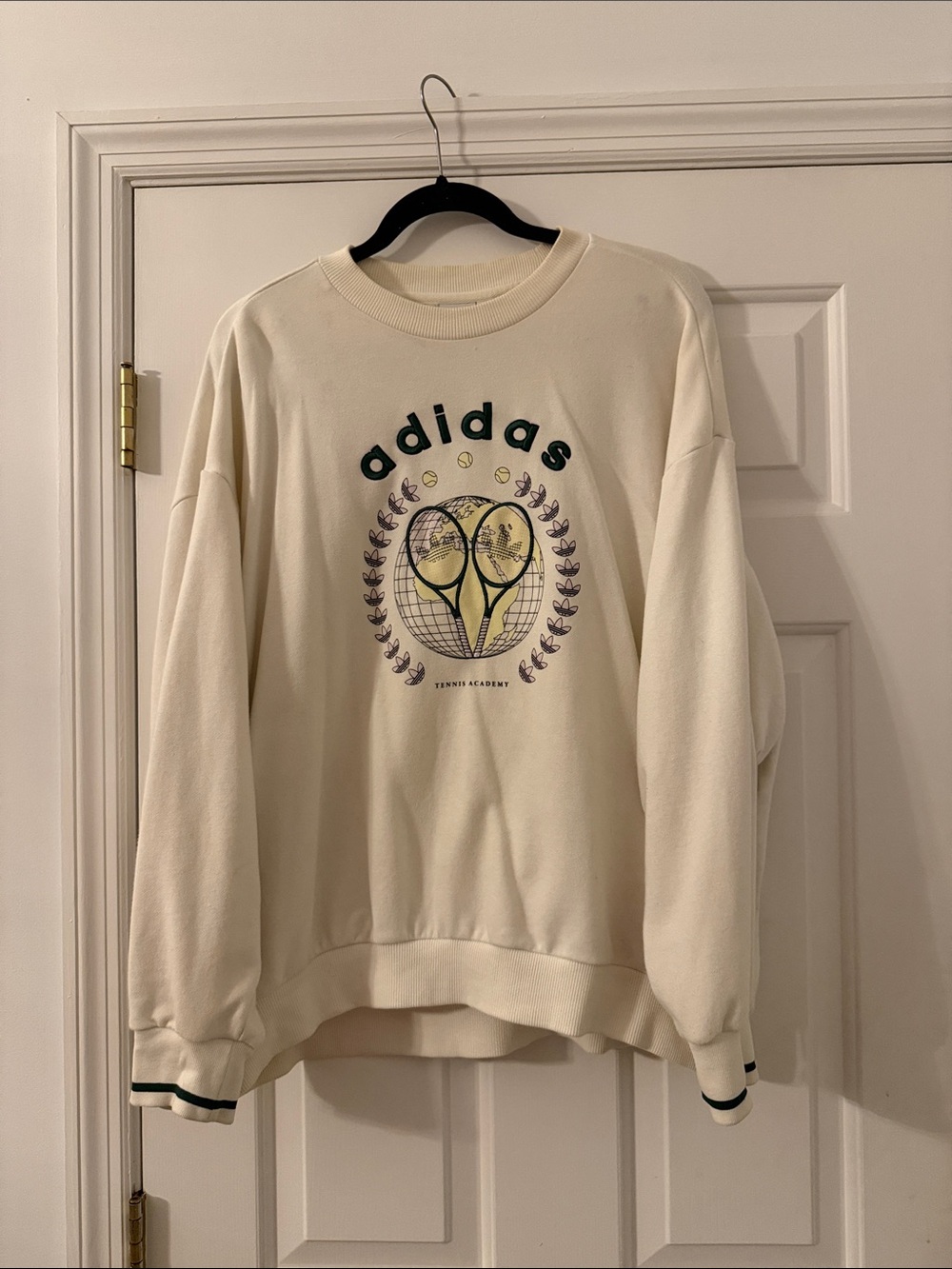 adidas Cream Tennis Academy Graphic Crewneck Sweatshirt with Green Accents